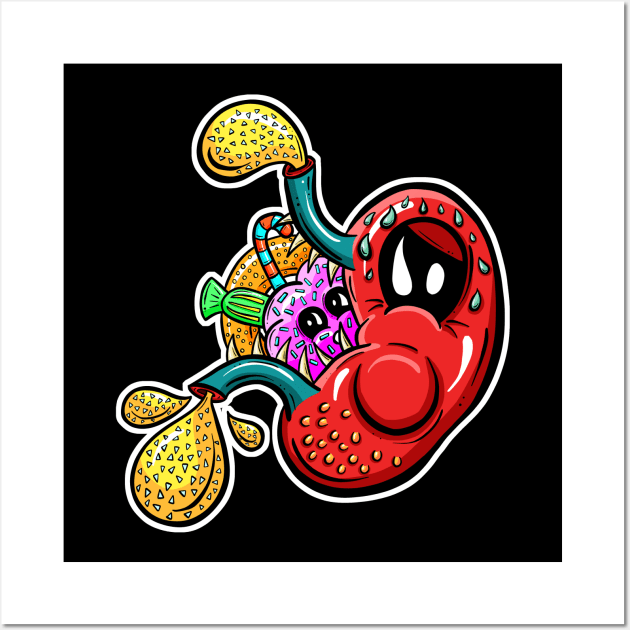 Stomach Overeating! Cartoon Wall Art by Squeeb Creative